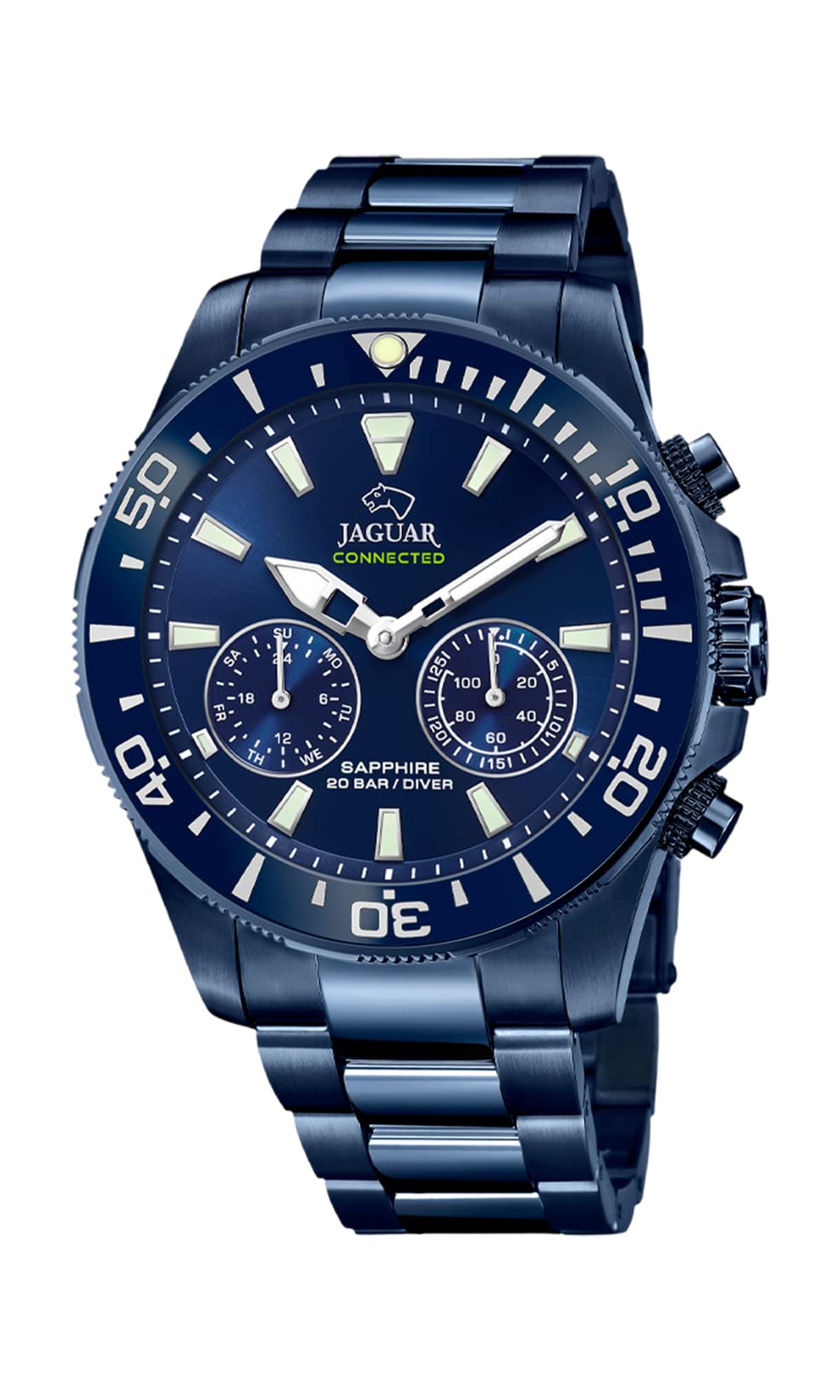 JAGUAR Reloj Inteligente Hombre Híbrido Connected de Acero Inoxidable 316l Azul - Analógico - Resistente al Agua 20 ATM J930/1 - Control Música, Cuenta Pasos, Notifica y Rechaza Llamadas