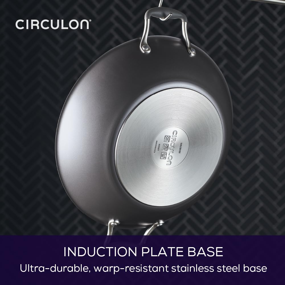 Circulon Padella da chef antigraffio con coperchio, 26 cm, a induzione, con coperchio in vetro, antiaderente e coperchio in vetro, lavabile in lavastoviglie e utilizzabile in forno, finitura in peltro
