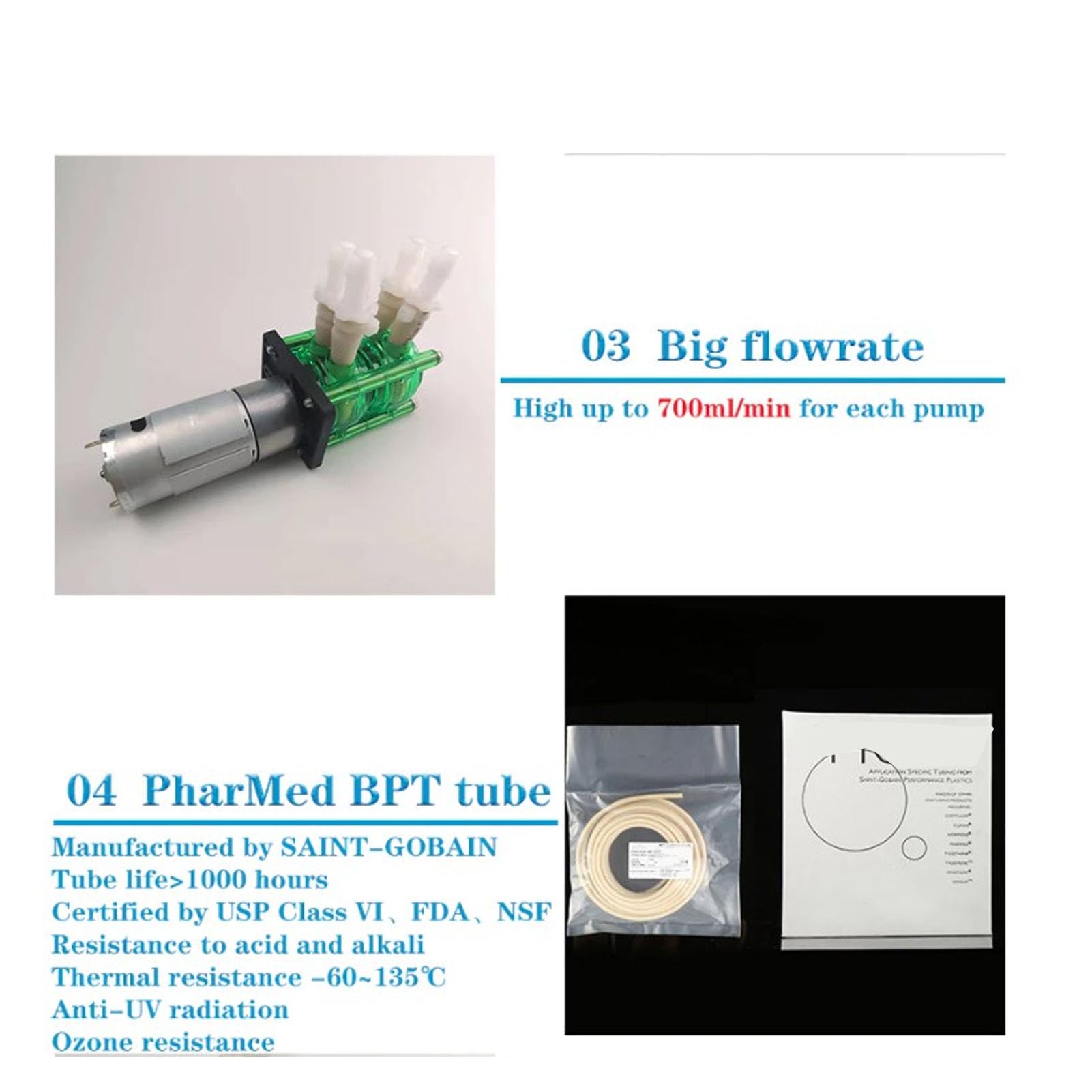 Bomba de agua líquida HaloVerde con diseño peristáltico de doble cabezal, caudal de 700 ml/min, motor de CC de 300 rpm para aplicaciones de acuario, laboratorio y bioingeniería (DC12V)