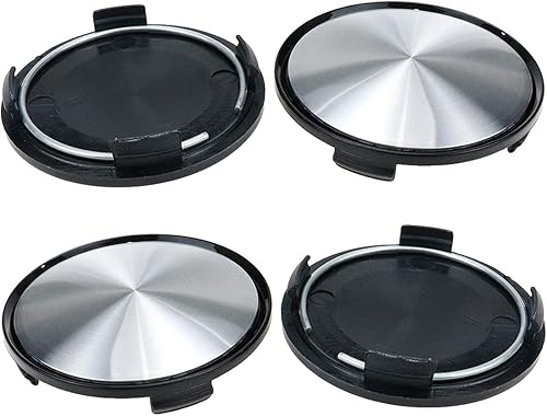 Cubiertas centrales de llanta plateadas de 2.480 in, tapas centrales de repuesto de 2.32 pulgadas a orejeta (negro y plateado), 4 unidades