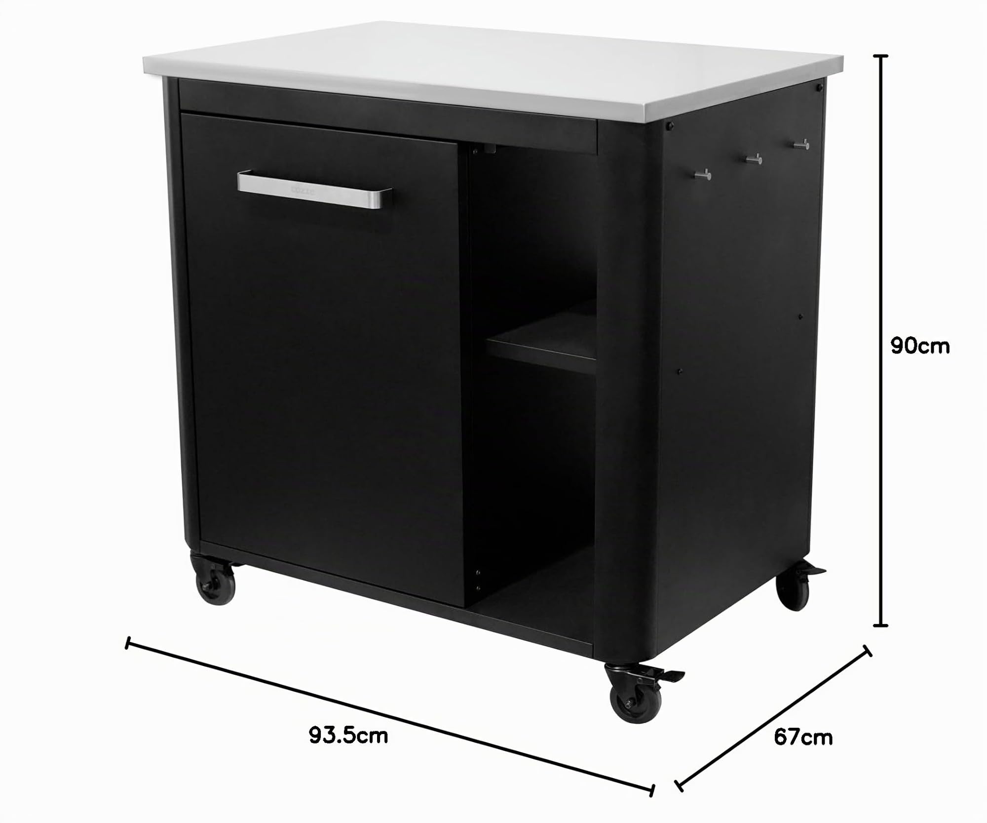 Cozze® Cocina Exterior 90 con encimera de Acero Inoxidable – Mesa de preparación Modular con almacenaje, Soporte para bombona, Ganchos y Ruedas, Carga máx. 100 kg