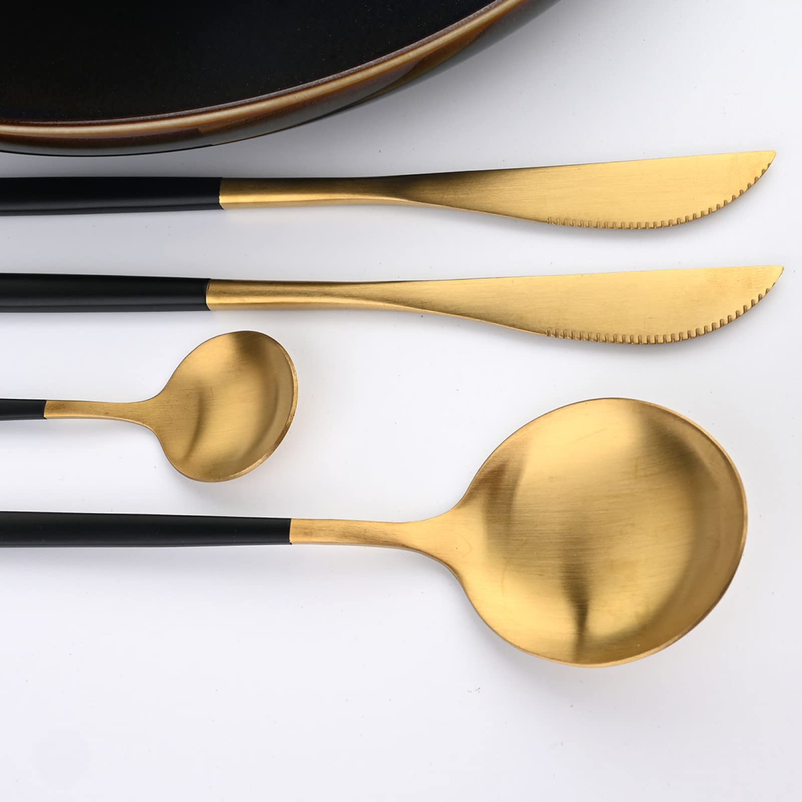 Besteck Set Geschirr Set Edelstahl Matt Messer Gabel Löffel Geschirr Set 24 Teilig Schwarz Silber