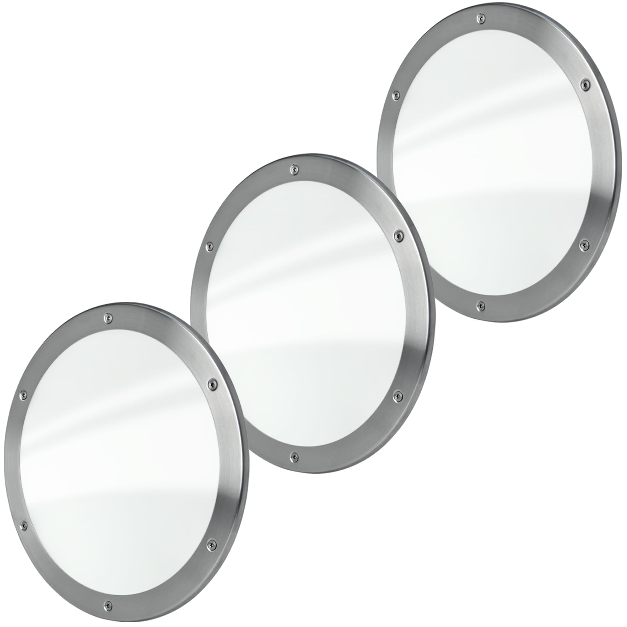 MLS Oblò B5000, Finestra per Porte in Acciaio Inox, Vetro VSG, Montaggio Diretto Sull'anta Della Porta, Senza Tagli, Viti di Visibili su un Lato, Set di 3 Pezzi x 1 Anello Ø 250 mm, Vetro Transparente