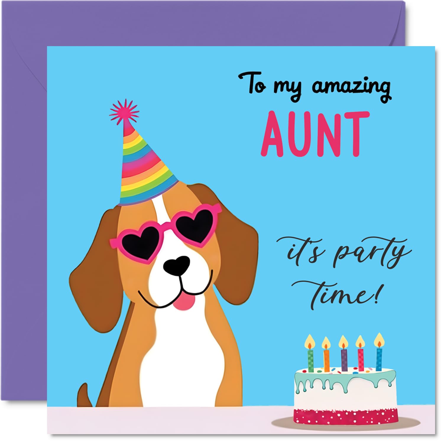 Aunt Birthday Card - Doggy Party - Happy Birthday Card for Aunt from Nephew Niece, 145mm Dog Lovers Bday Greeting Cards