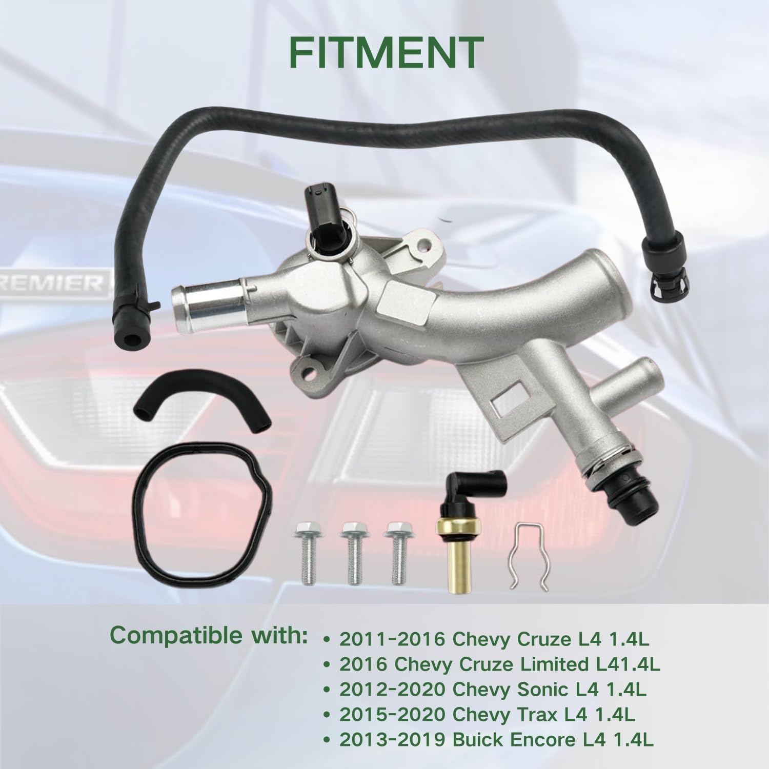 Aluminum Engine Coolant Housing Water Outlet Kit with Hoses for 2012-2020 Sonic, 2011-2016 Chevy Cruze,2015-2020 Chevrolet Trax,2013-2019 Buick Encore L4 1.4L Replaces Accessories #25193922 902-846