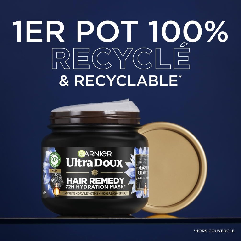 Garnier Ultra Doux - Coffret Routine au Charbon Magnétique et à l'Huile de Fleur de Nigelle - Pour les Cheveux Normaux à Gras