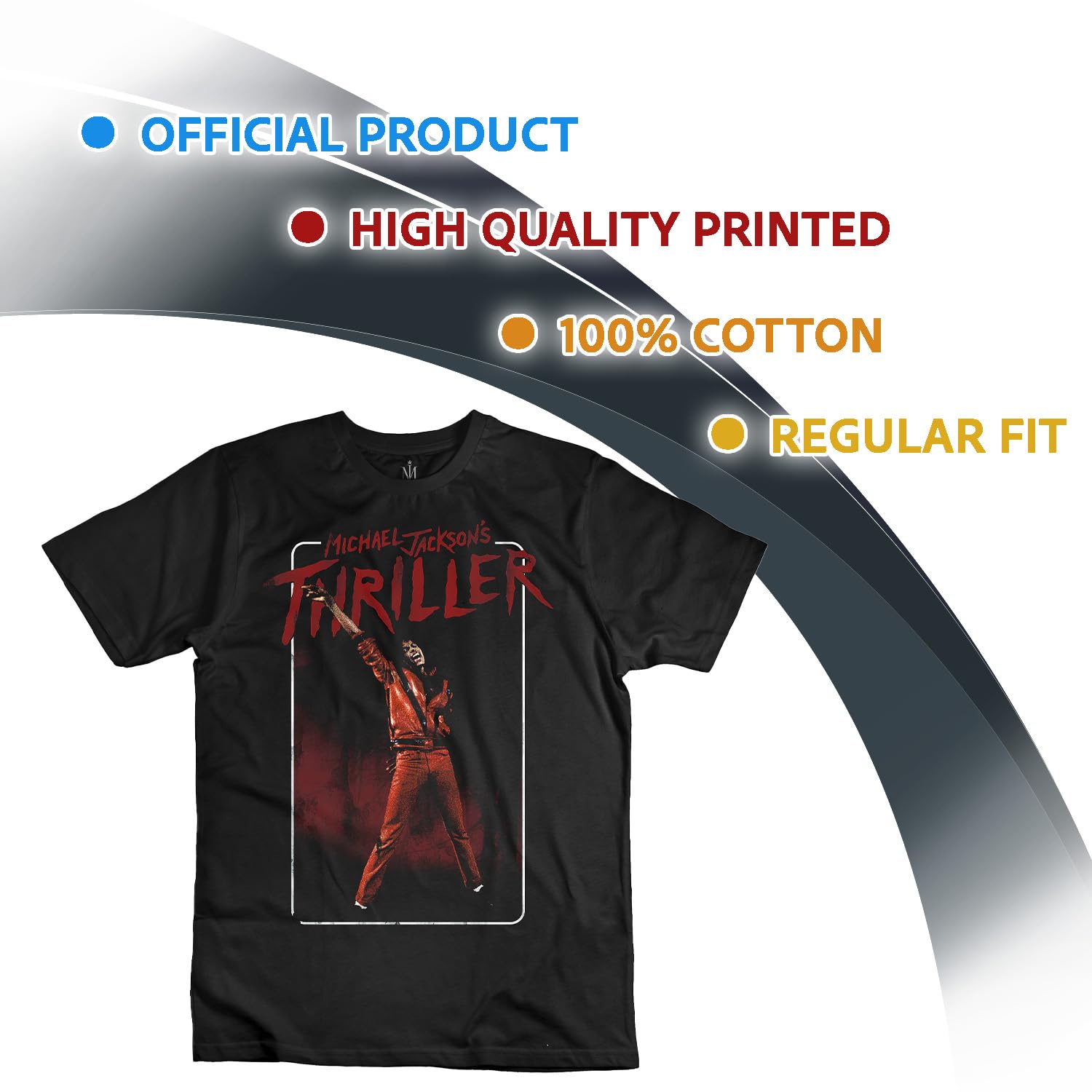 Michael Jackson T Shirt Ufficiale Thriller. Maglietta Unisex in Cotone. Maglia vestibilità Regular per Adulto e Ragazzo