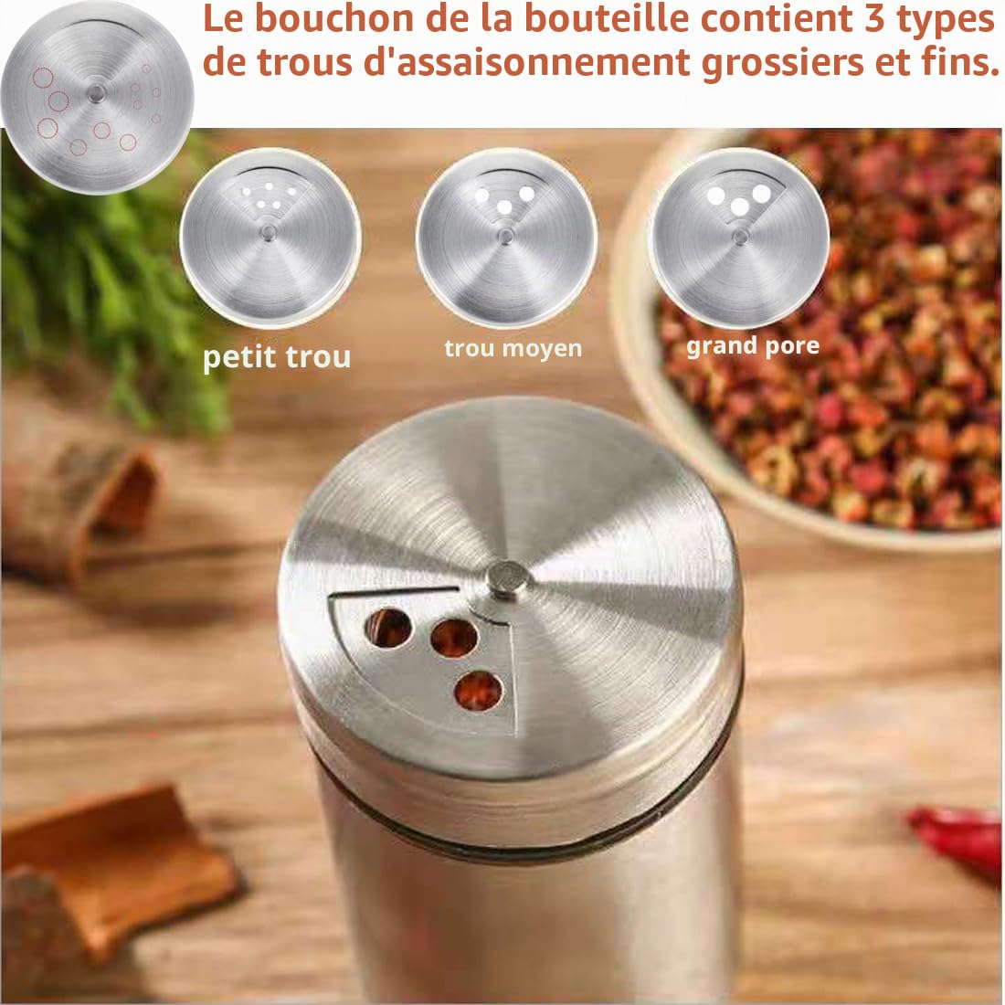 Lot de 6 pots à épices avec couvercle à vis, petites boîtes à épices, récipients à épices de 80 ml, ensemble de pots à épices en verre, organisateur d'épices pour sel, poivre, épices
