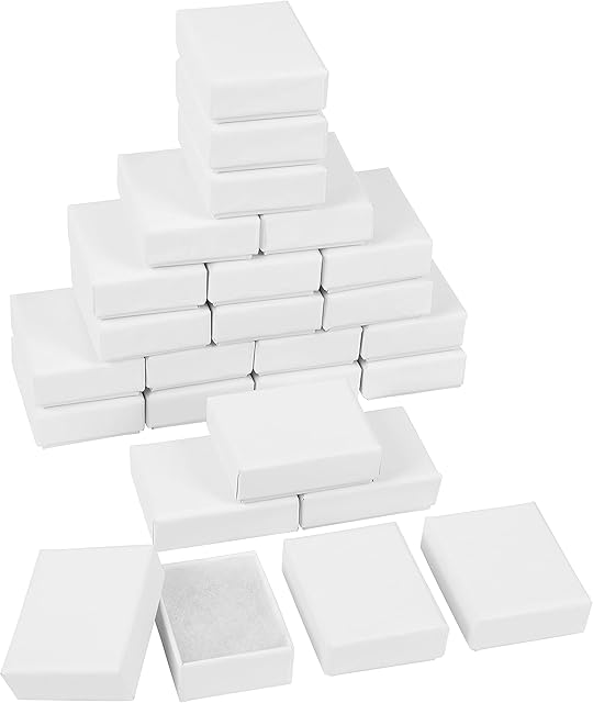 Belle Vous White Kraft Cardboard Paper Jewellery Gift Boxes (25 Pack) - L5.7x W4.5 x H2.1cm/ 2.24 x 1.77 x 0.83 inches - Cotton Filled Jewelry Display Box Set - Necklaces, Earrings, Bracelets & Rings