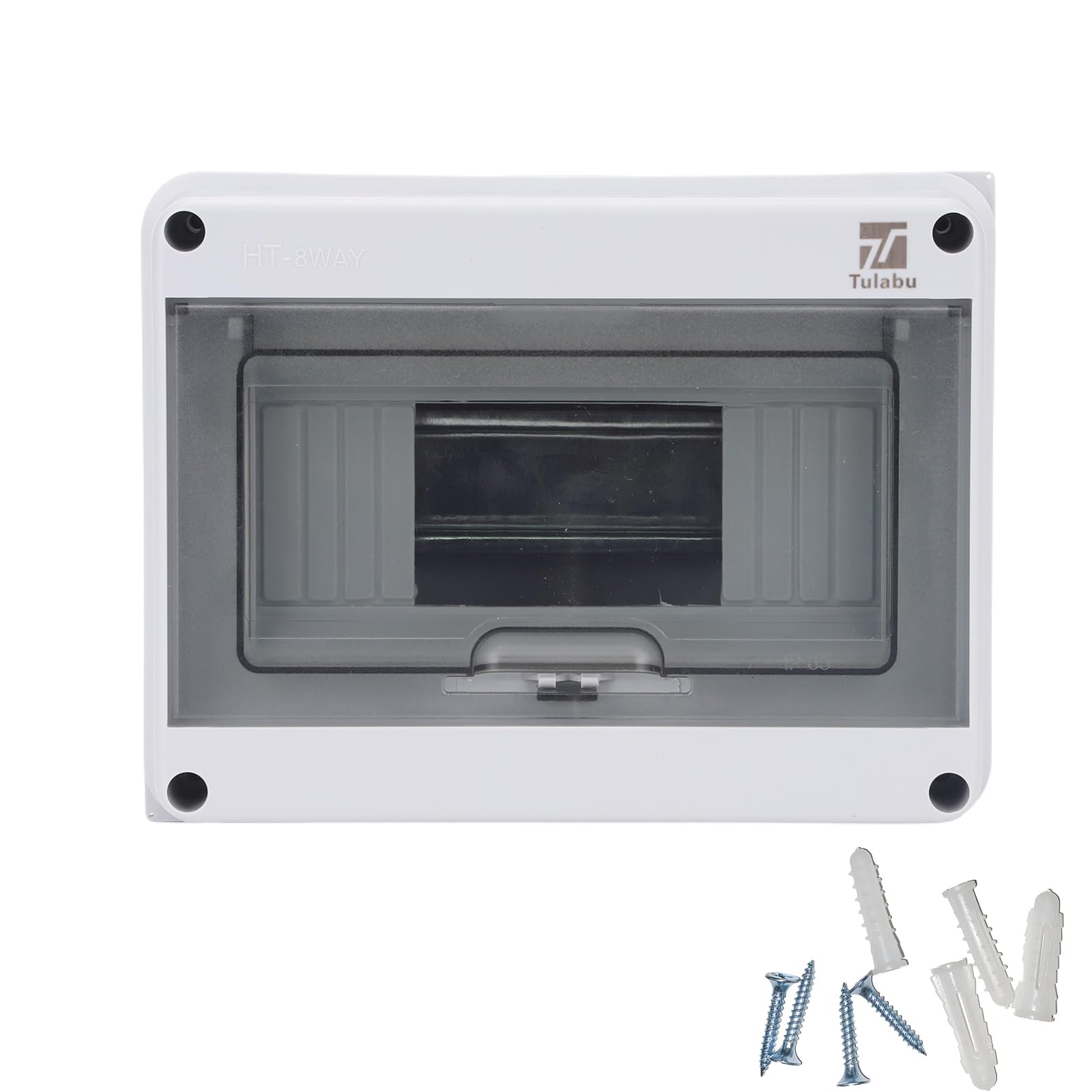 Tulabu 8 Way Circuit Breaker Box IP65 Waterproof Surface-Mounted Distribution Protection Box with DIN Rail 1-Row for 8 Modules for Outdoor/Garden Use