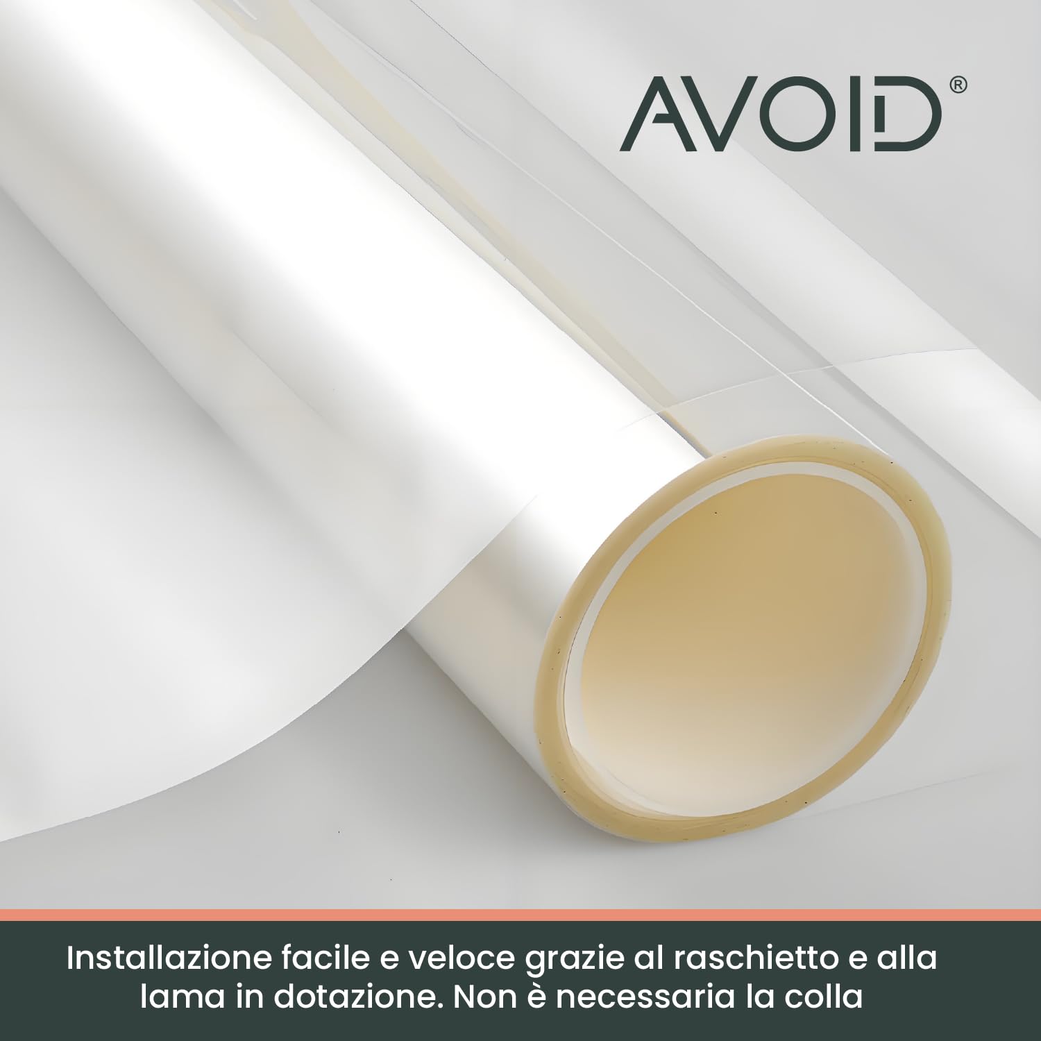 AVOID Pellicola per Vetri Finestre – Pellicola Adesiva per Vetri Trasparente con Protezione Solare – Blocca 99% dei Raggi UV – Riutilizzabile – Spatola, Taglierino e Spruzzino Inclusi (60x300 cm)