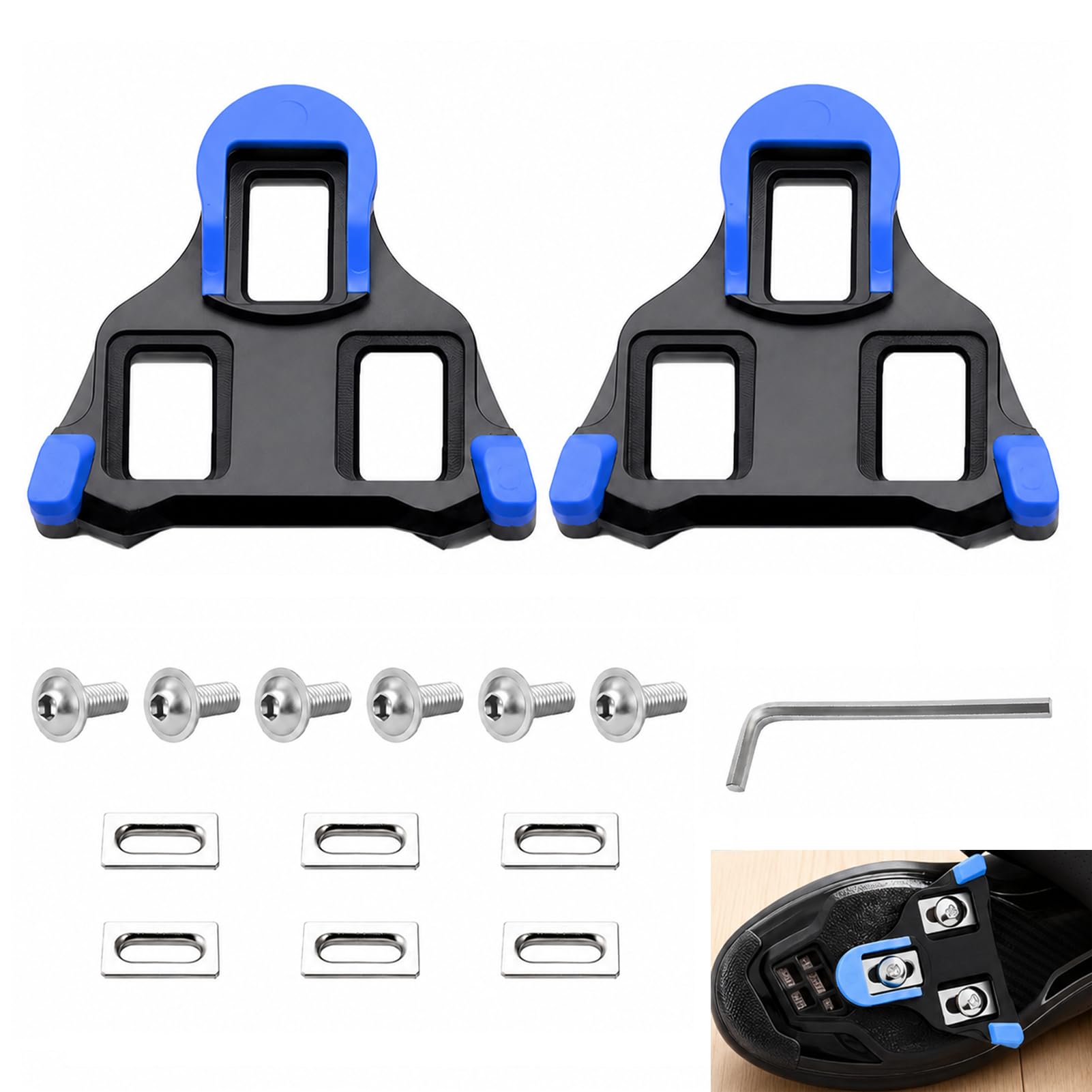 Road Bike Cleats Compatible With Shimano SPD SL SM-SH12 Blue Pedals, Cleats 2 Degree Float Compatible with 3-Hole Road Cycling Shoes Professional Semi-Professional Performance Cycling Accessories