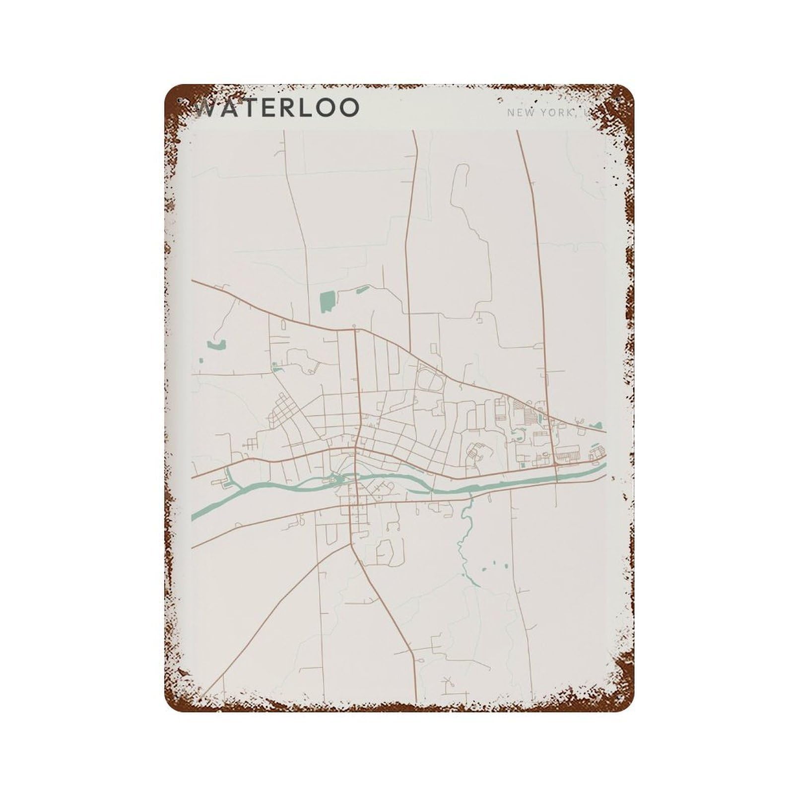 xiaoxiaoshen Waterloo Map New York Travel Gift Scandi Wall Decor Art Metal Tin Poster Modern Home Decor Art Home Bar Shop Decorations Vintage Sign 40x30cm