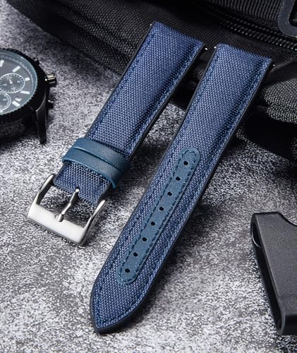 Image of BINLUN Nylon Silicone Watch Bands 18mm 19mm 20mm 21mm 22mm Quick Release Canvas Rubber Hybrid Watch Strap Replacement Watchband for Men Women 9 Colors Silver /Black Buckle
