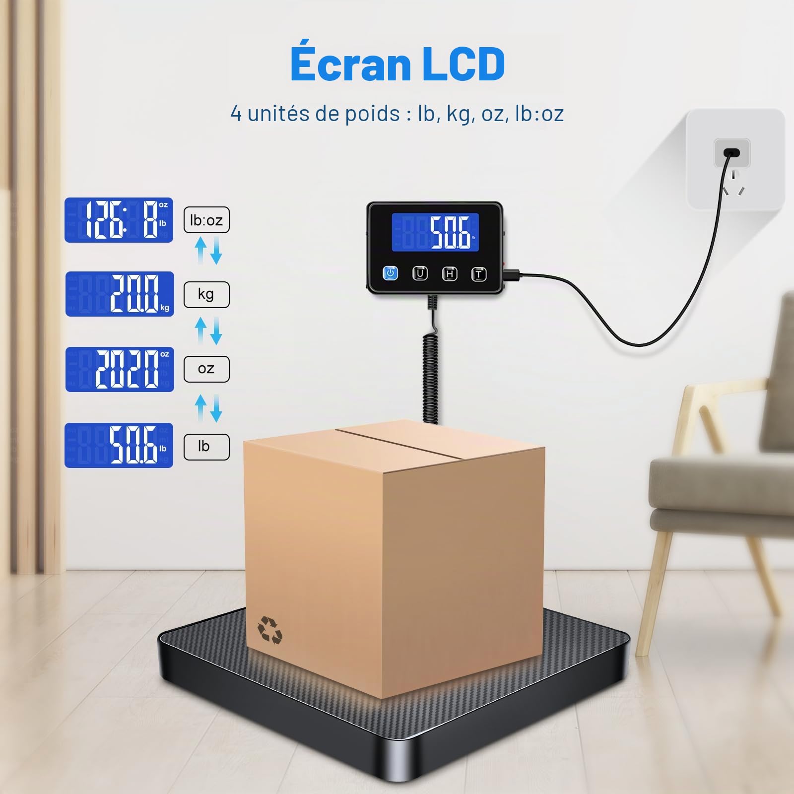 Balance Colis 200kg/10g Haute Précision Acier Inoxydable avec Fonction Hold Tara Écran LCD