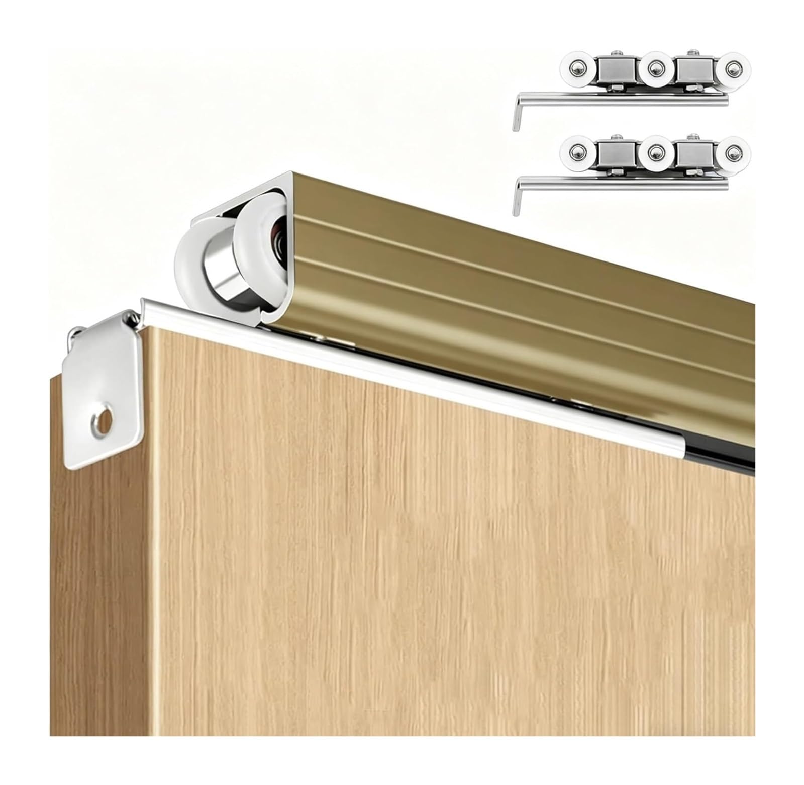 Sliding Door Track, Sliding Door Track Kit Ceiling Mount Hardware Roller Set(Champagne,3.9m(12.8ft))