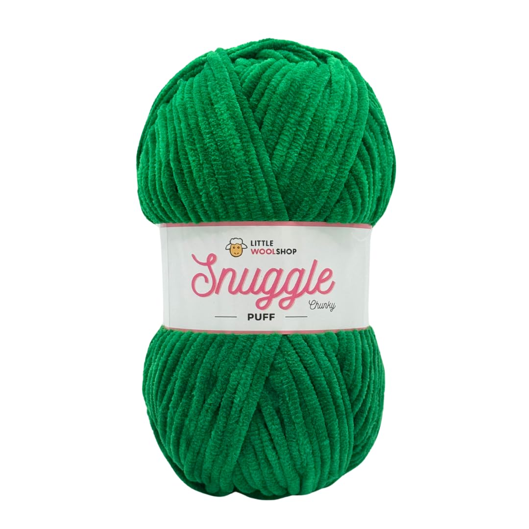 LittleWoolShop Snuggle Puff Chunky Chenille Yarn 100g - 100% Supersoft Polyester (Sour Apple 413, Single (1 Ball))