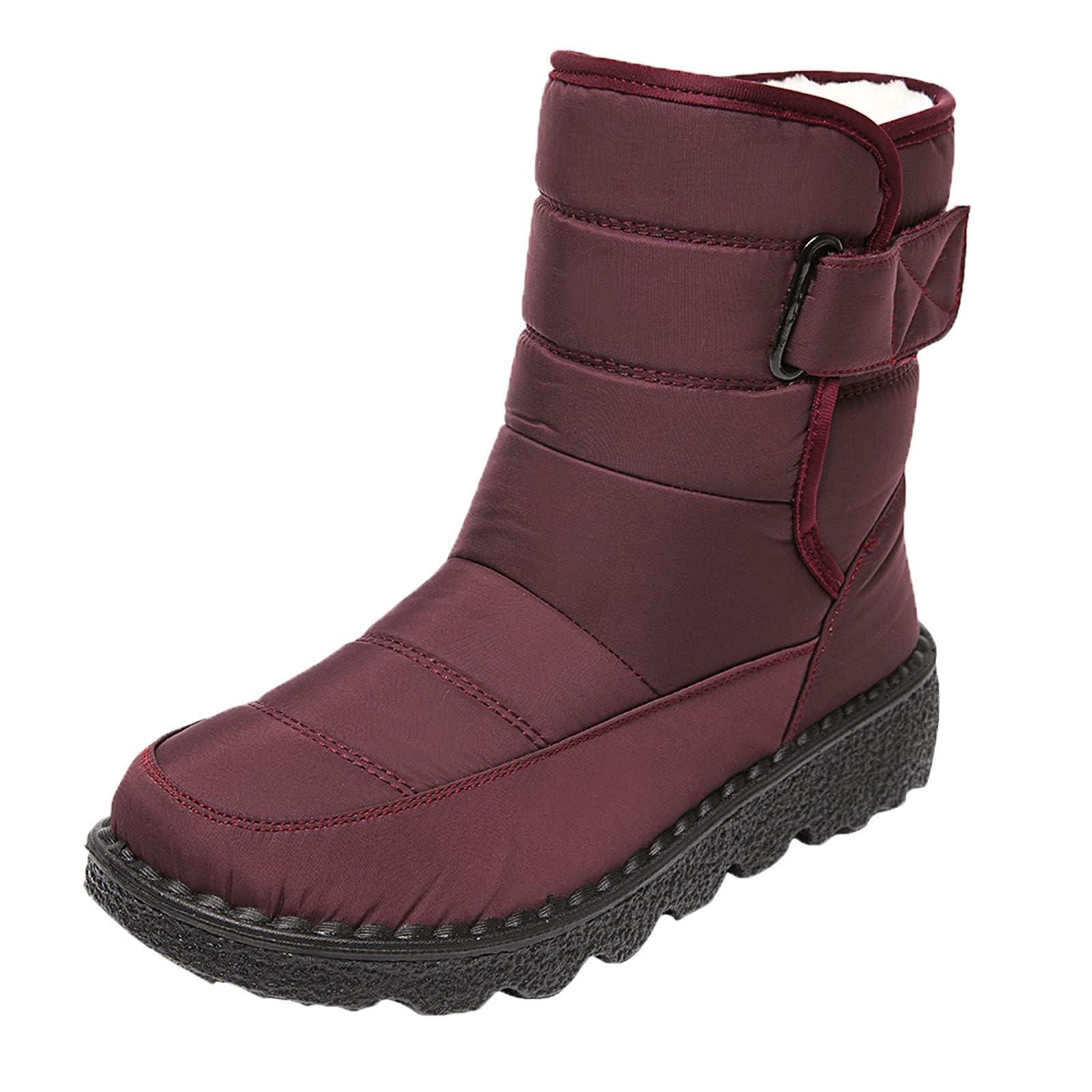 Womens Snow Boots Lightweight Warm Faux Fur Lined Mid-Calf Booties Walking Non Slip Booties Comfortable Waterproof Warm Outdoor