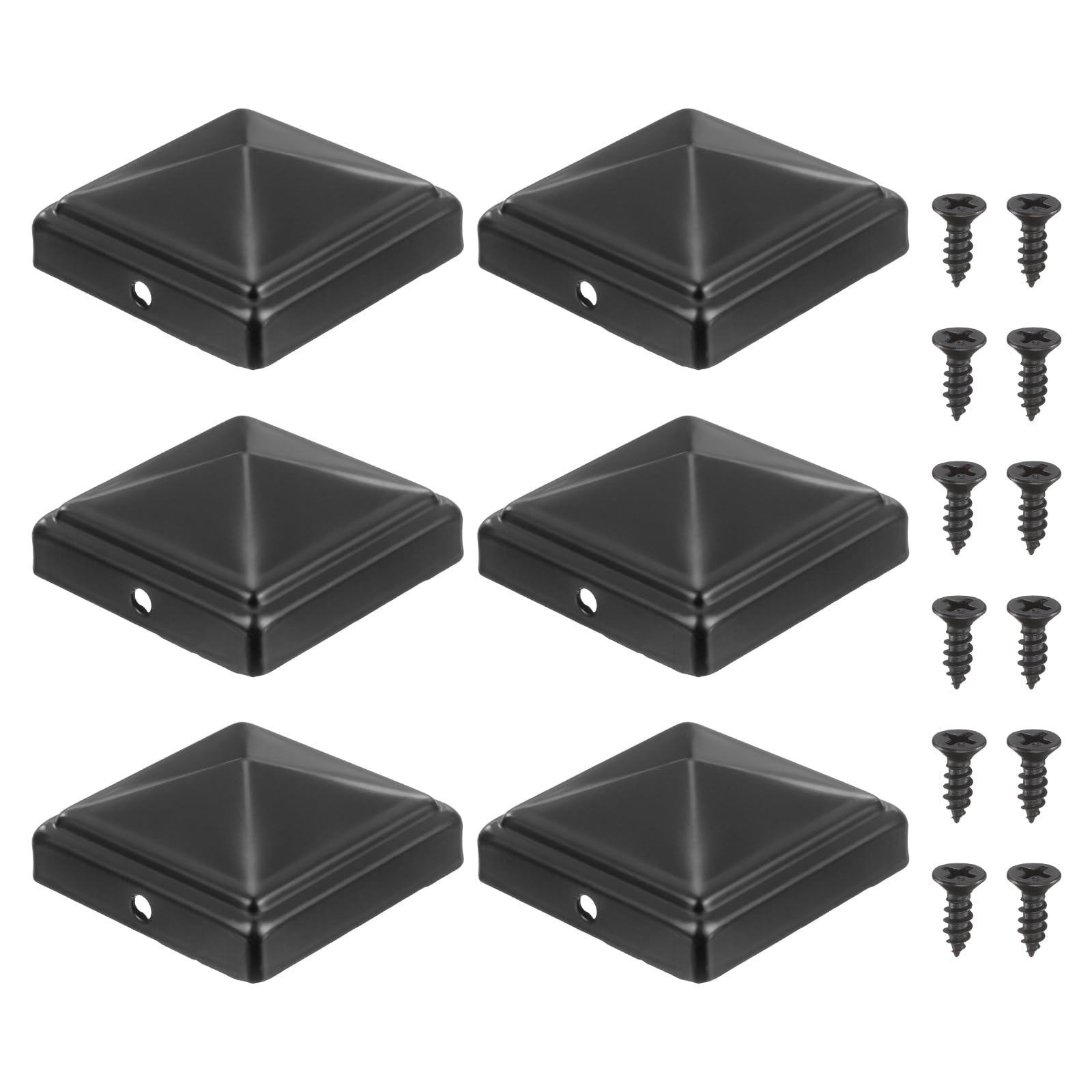 sourcing map 62 x 62mm Pyramid Post Cap, 6Pcs Galvanized Steel Fence Post Cover with Screws for Wood/Metal Fence Posts, Mailbox Pyramid Cover, Outdoor, Garden, Decks, Black