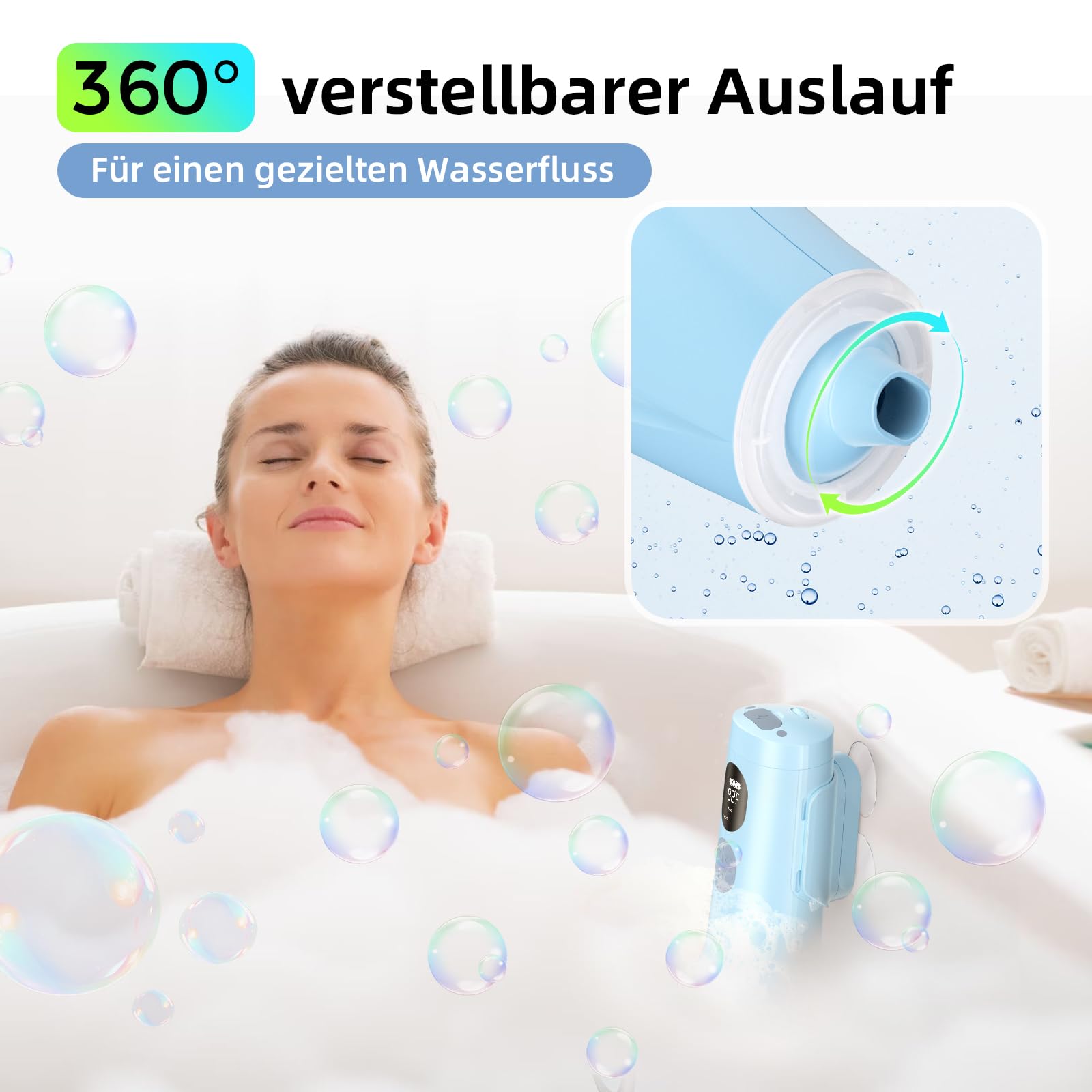 Bath Jet Spa mit Schaummodus, 3 Stufiger Wasserstrahl, 7 RGB-Farben, IP67, Temperaturanzeige ，Familien Badevergnügen zu Hause