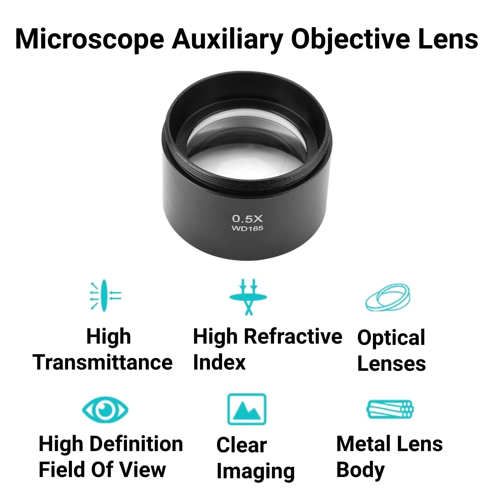 Lente de Objetivo de Microscopio Lente Barlow 5x, 0.5x Barlow 0.5x Objetivo de Microscopio Lente de Objetivo Auxiliar Lente de Barlow Microscopio de Video Estéreo