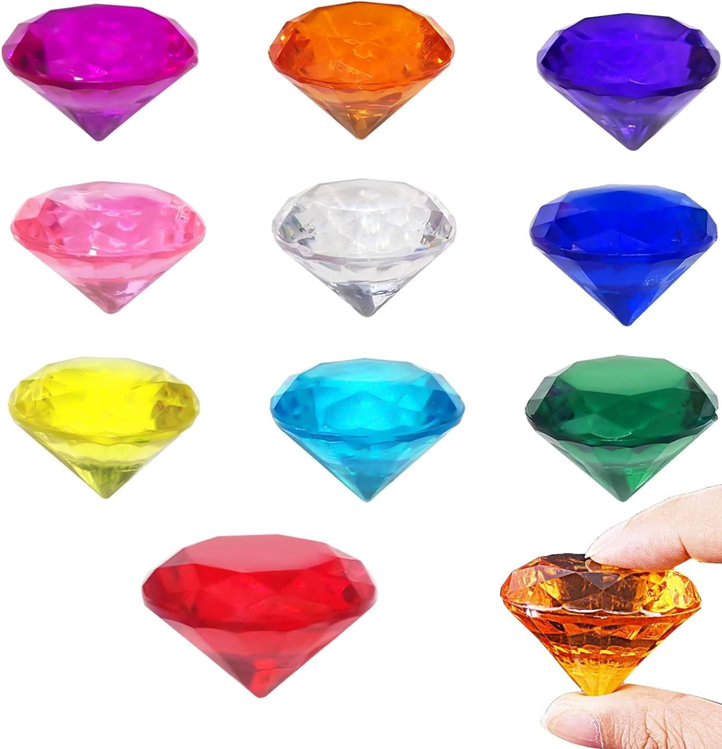 40mm Gemstones for Kids, 10Pcs Multicolored Acrylic Diamond Gems, Large Pirate Treasure Chest Hunt Toy Children Gemstones Crystals for Pirate Treasure Hunt, Diving Teaching, Gifts