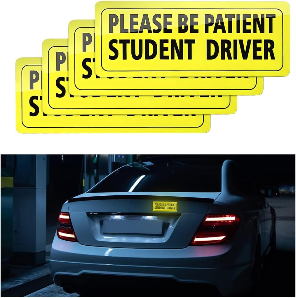 CGEAMDY 3PCS Student Driver Magnet for Car, Please Be Patient Student Driver Magnet, New Drivers StickerSafety Warning, Multifunctional Magnetic Reflective Rookie Driver Bumper Sticke(Black)