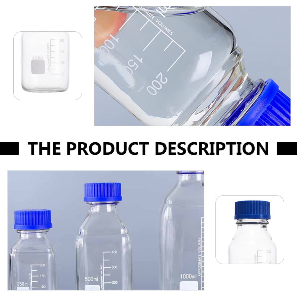 POPETPOP 4 Piezas Botella De Vidrio Botella Pequeña Vial De Muestra con Tapas Viales Transparentes De 250ml Vial De Reactivo De 250ml Botella De Muestreo Cubierta Azul