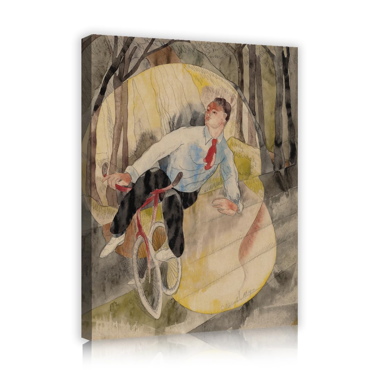 TOANGWALL Vintage Bicycle Rider Canvas Wall Art Studio Charles Demuth In Vaudeville Watercolor Painting Framed Poster for House Decor 50x60cm