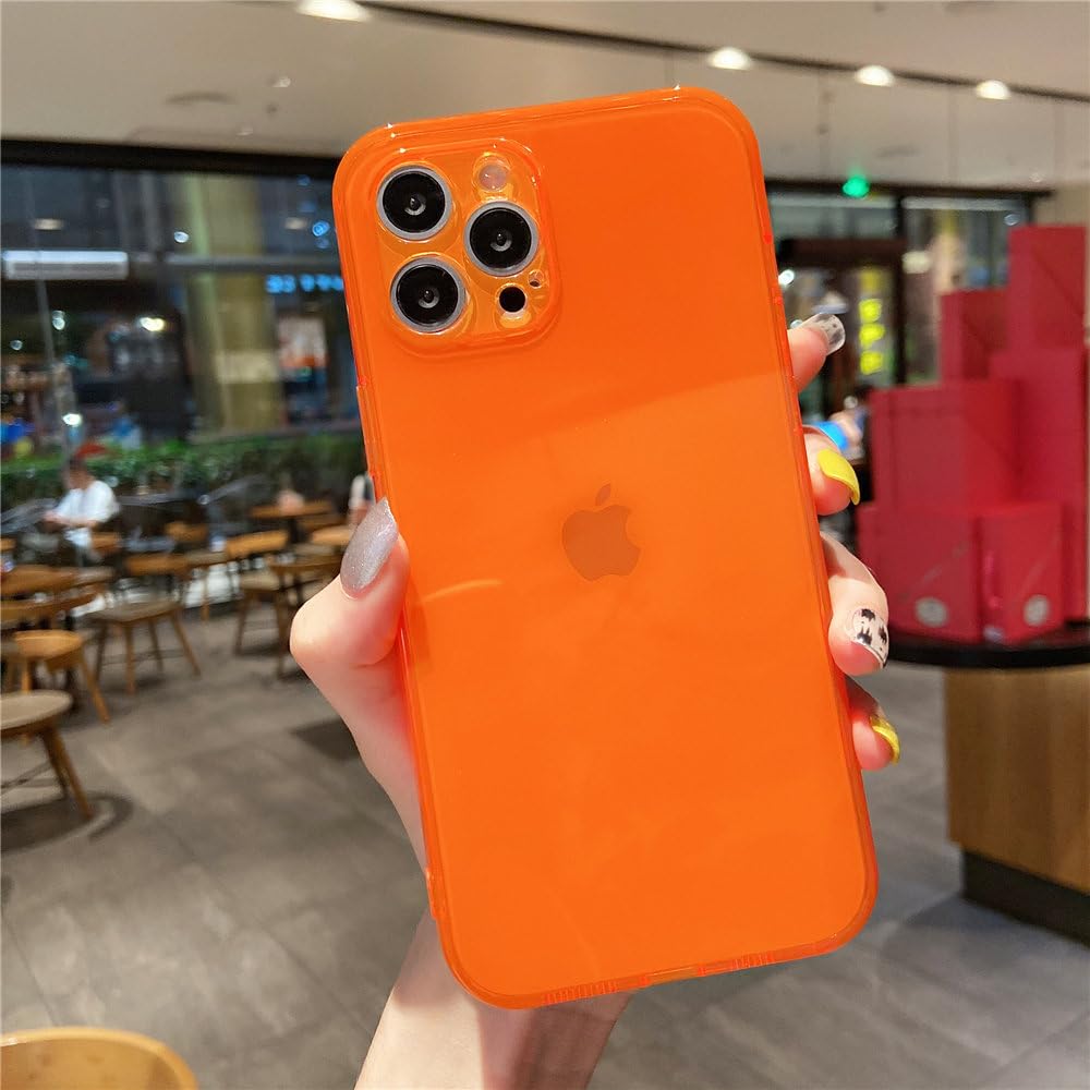 Fluorescent Neon Clear Case For iPhone 15 14 13 12 11 Pro Max XS SE 2020 XR X 7 8 Plus Cute Candy Color Slim Soft Silicone Cover,orange,For iphone 12 Mini