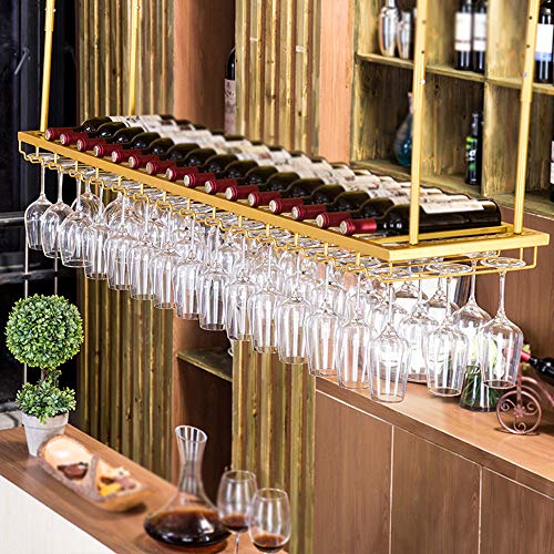 Casier à vin suspendu pour verres et bouteilles, étagère dorée gain de place 120cm - 2