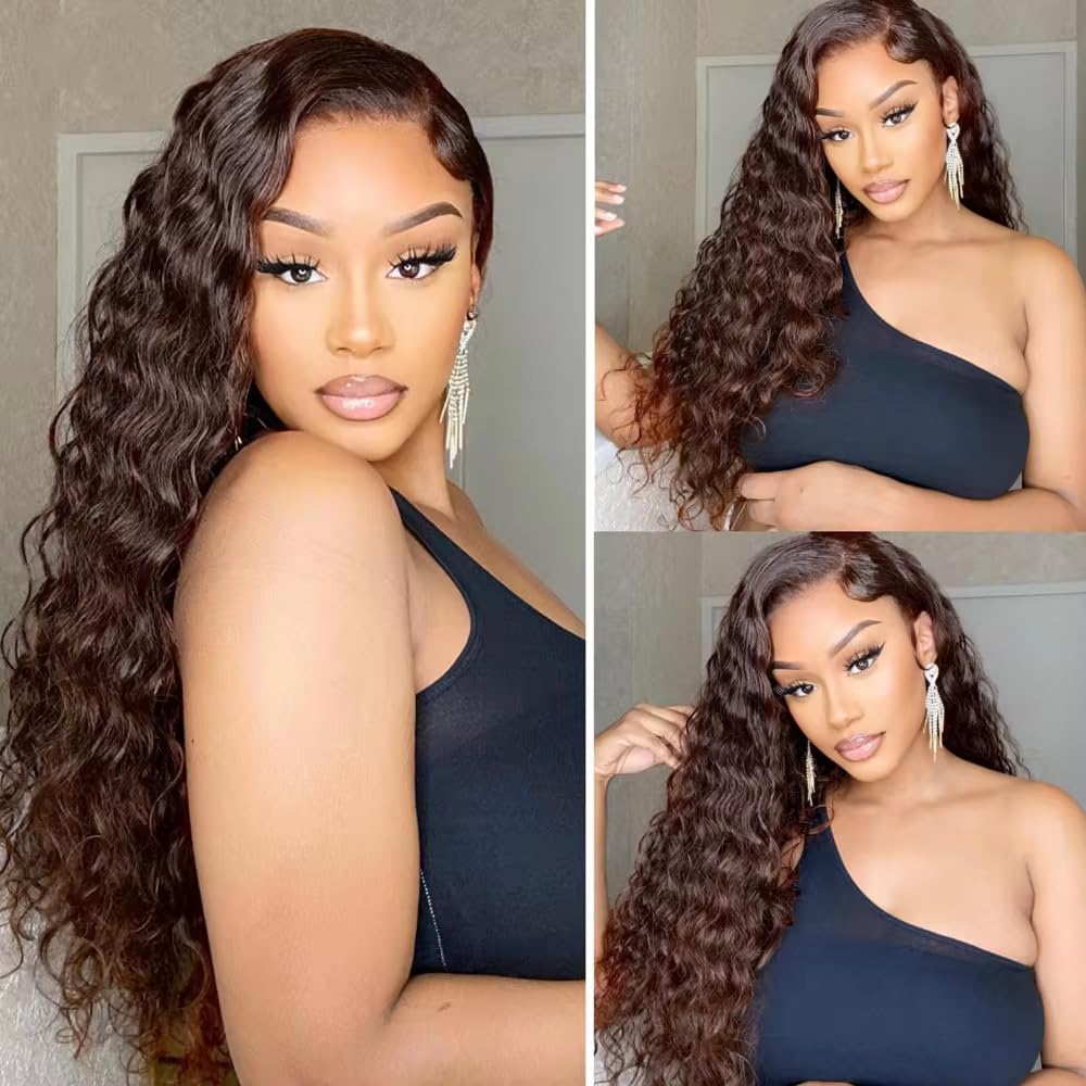Color 4 Bundle Dark Brown Water Wave Human Hair Bundles 8A Grade Chocolate Brown 3 Bundles 12 14 16 Inch Color 4 Ocean Wave Bundle For Black Women