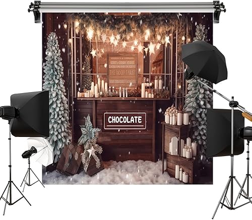 Kate Telón de fondo de tienda de chocolate de Navidad de 6.5x6.5 pies6.6x6.6 ft, velas de árbol de Navidad, fondo de tela impresa digital,