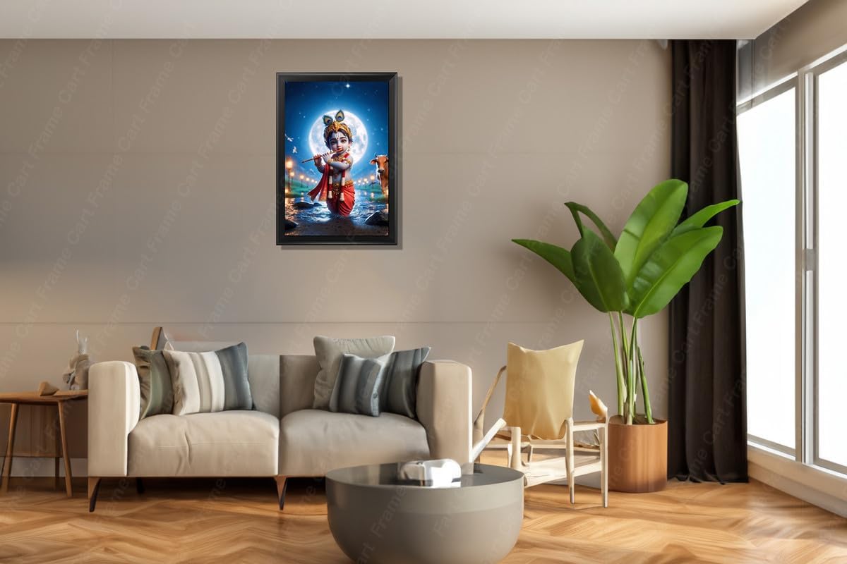 Baby Krishna Photo Frame – Lightweight, Waterproof (Both Sides) 12x18 Inches | Divine Kanha Ji Wall Art for Home, Bedroom & Living Room Décor | Perfect for Expecting Mothers | Bal Gopal