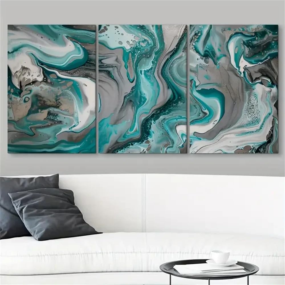 WUHBCZ Wall Posters-Abstract Teal Canvas Prints Poster, Modern Minimalist Wall Art for Bedroom, Living Room, and Kitchen Office Home Corridor, Decor-40 * 60cm/3PCS (No Frame)