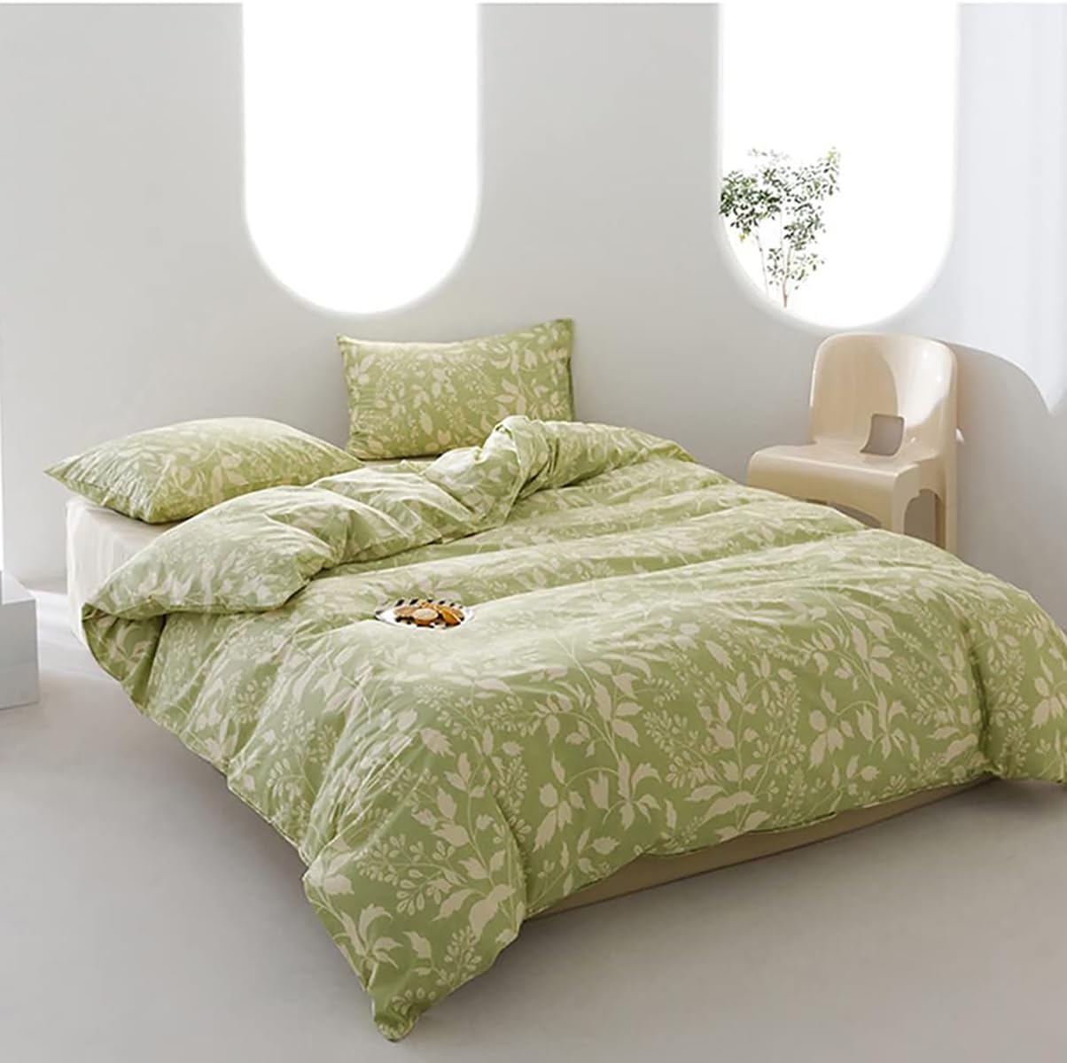 KAREVER Green Botanical Comforter Set Queen Sage Green Floral Comforter