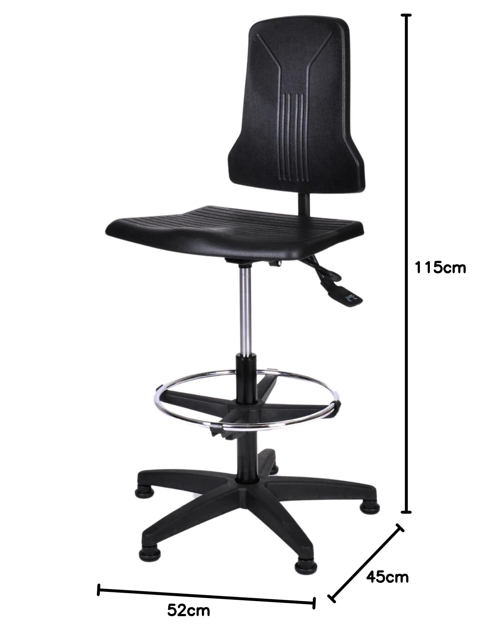 Topsit IND000120 Arbeitsstuhl aus Polyurethan, ergonomischer Arbeitsstuhl für Labor, Synchronmechanik, höhenverstellbar und leicht zu reinigen, Stabiler Sockel mit Metallfußring und Füßen.