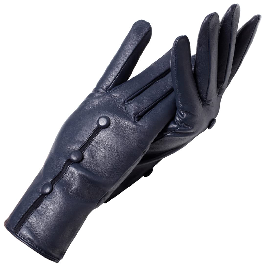Guanti in pelle vintage moda femminile Guanti da polso da ciclismo invernali da donna con design a scatto caldo Brown 40