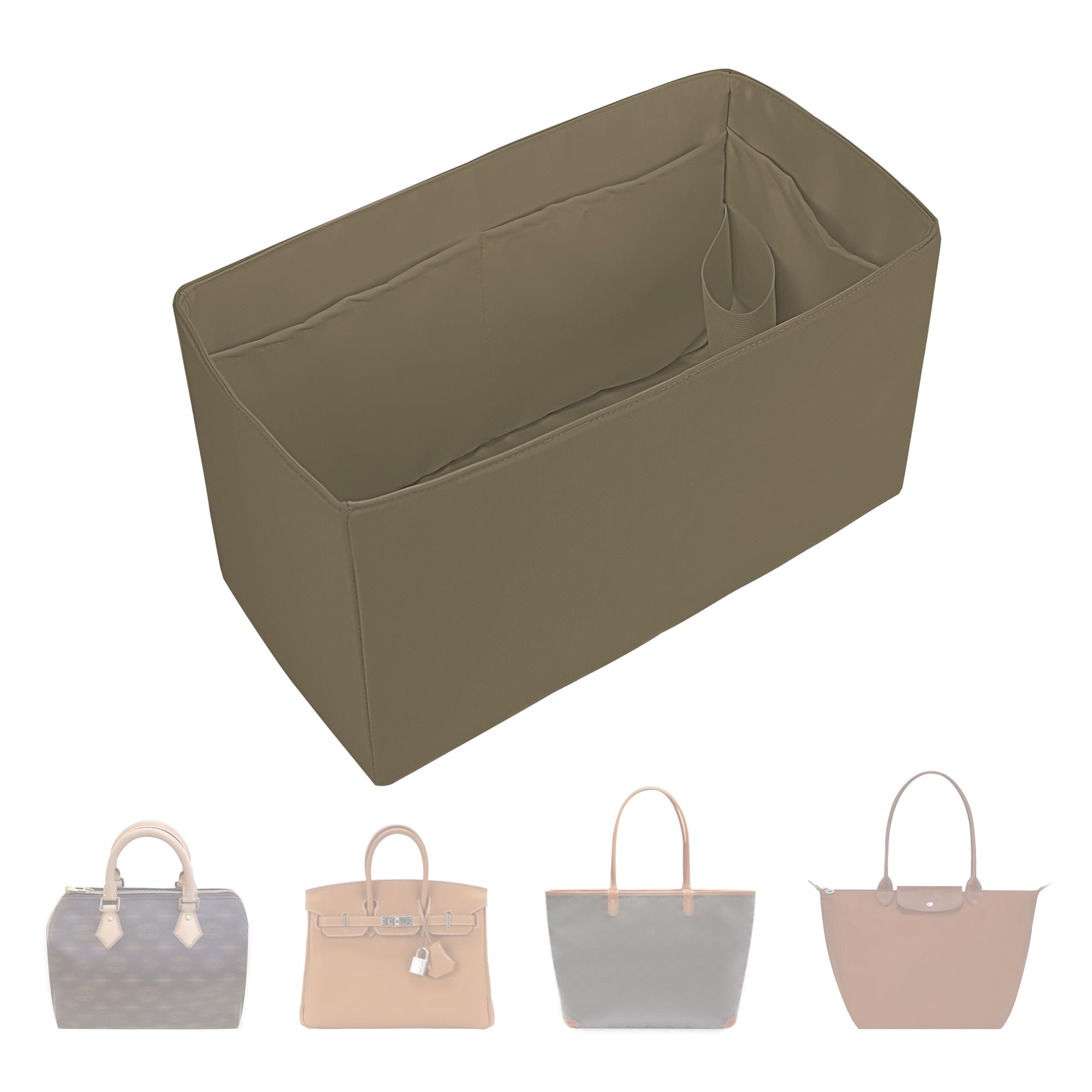 Organizzatore per borse. Design multitascabile, pieghevole, realizzato a mano in nylon e raso, setoso e liscio, può essere utilizzato per molte borse (XL-Etoupe grigio)