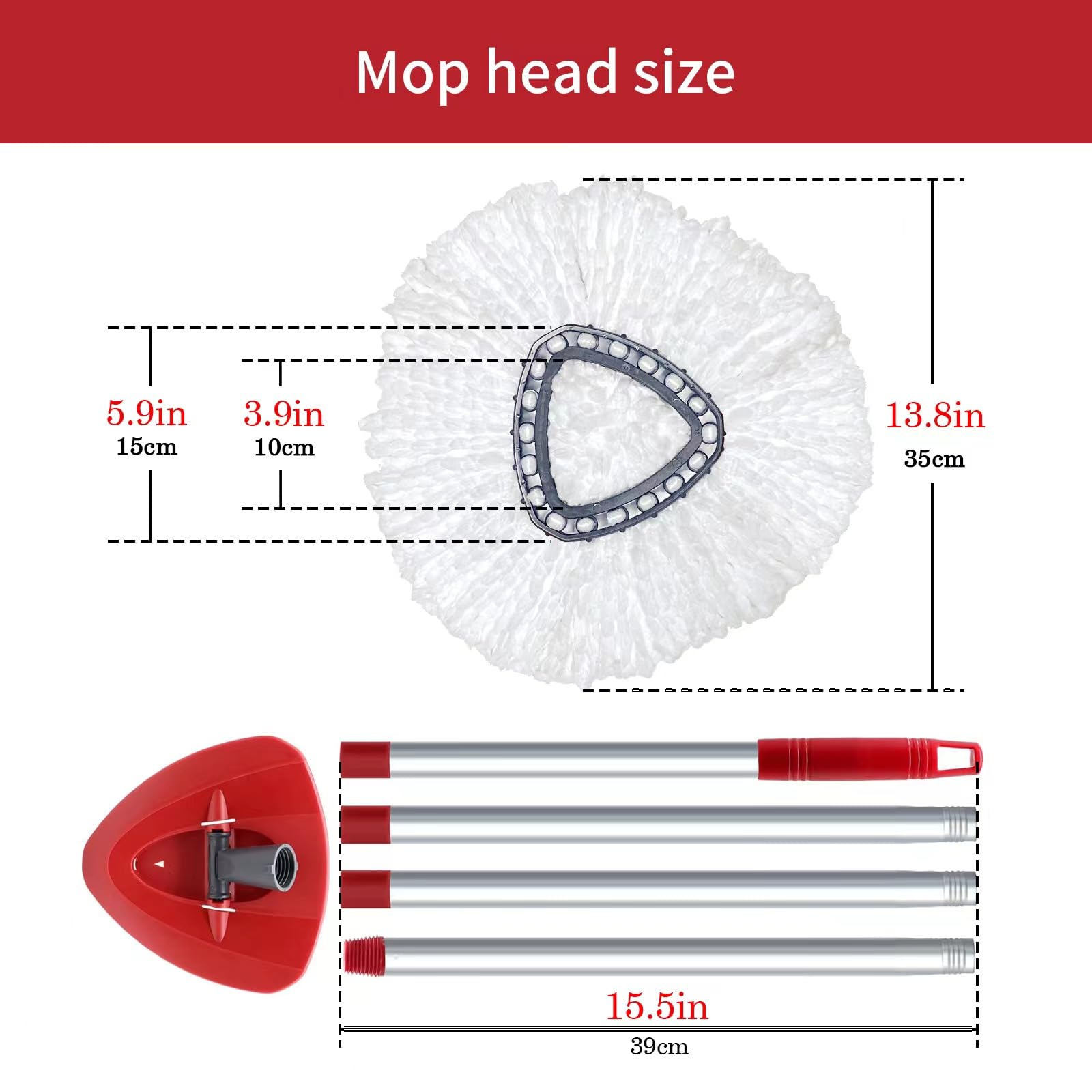 Spin Mop Replace Head Base, Handle Compatible with O Cedar EasyWring Microfiber Spin Mop,6 Mop Refills Replacement Heads, 30-58" Mop Handle and 1 Mop Base Combo Set (White,1-Tank System)484609067949772801
