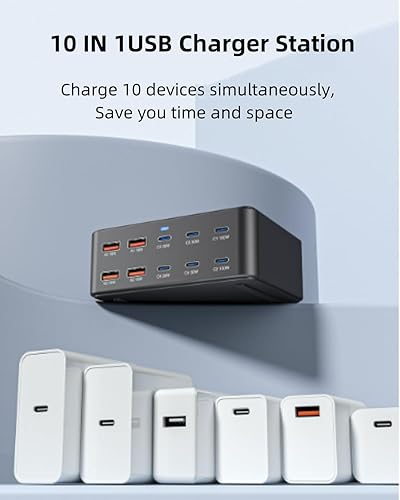 Miniatura 4 de Estación de carga USB C de 330 W, cargador USB C, 10 puertos de alimentación para múltiples dispositivos con PD 100 W, 65 W, 30 W, QC3.0, 18 W,