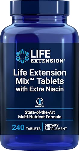 Life Extension Comprimidos Mix con niacina extra, alta potencia, vitaminas avanzadas, minerales, fórmula de frutas y verduras, más B3 extra, para la