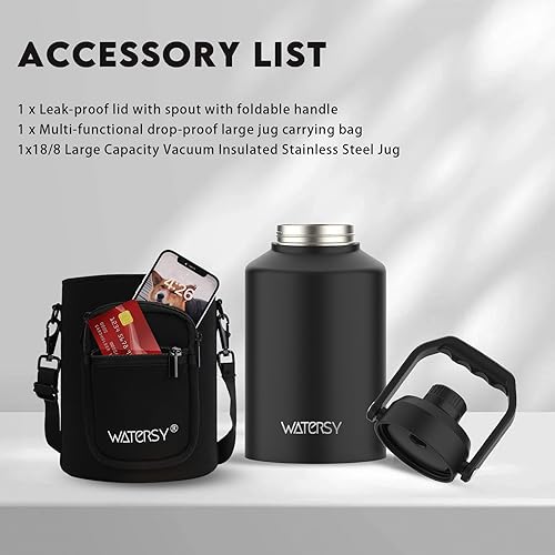 Miniatura 6 de WATERSY Botella de agua de 1 galón aislada (fría durante 48 horas), sin BPA y a prueba de fugas, jarra de agua de acero inoxidable de 128 onzas con