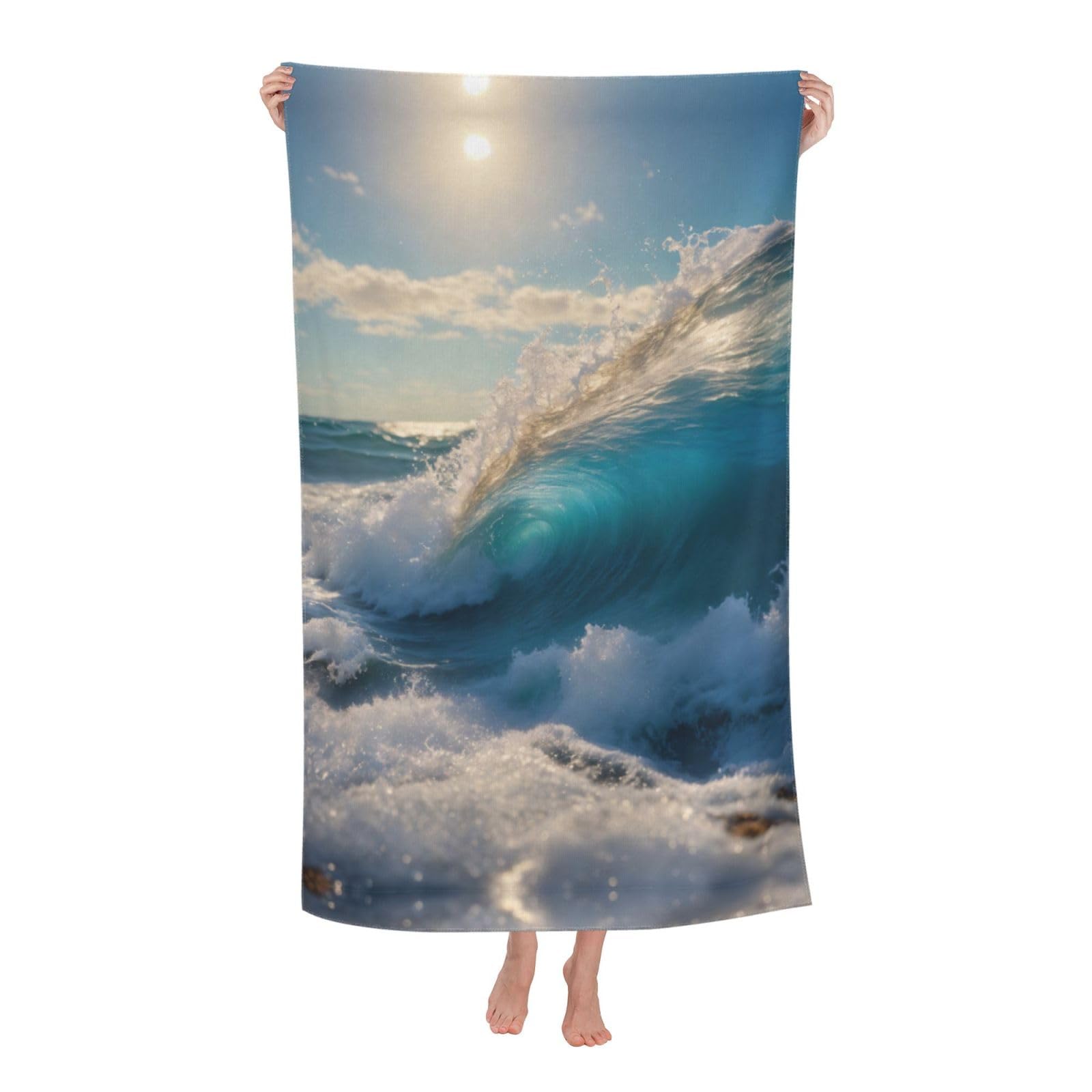 Oazcvbnn Women's White Ocean Sea Wave Print Adult Beach Towel Summer Travel Pool Vacation Swimming Fitness Outdoor Adventures