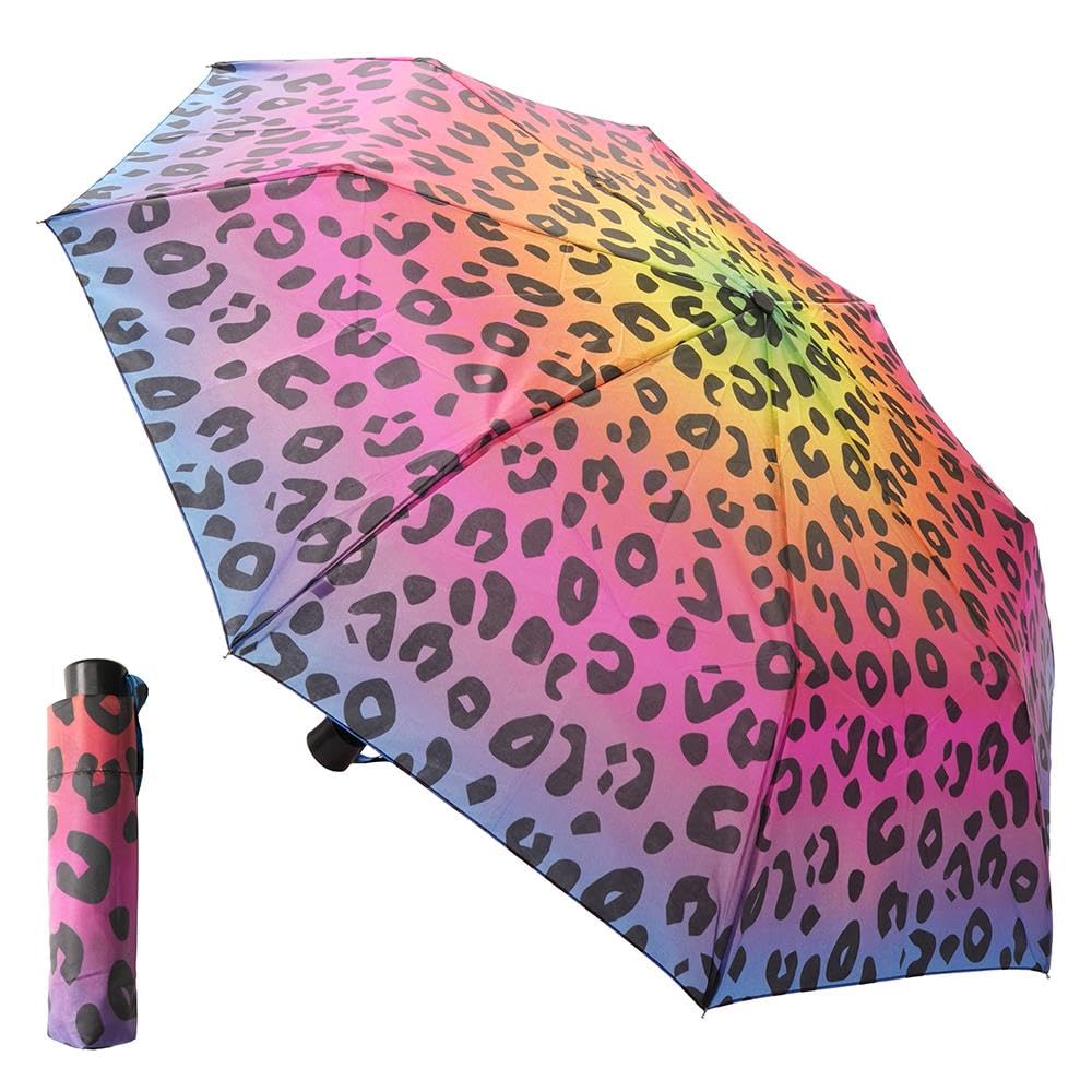 A2z Women's Neon Leopard Supermini Umbrella Waterproof Wind Sun Protect Compact Soft Gip Dogtooth Black Daisy Leaf Print Lightweight Portable Heavy Rainfall Streets Travel Canopy Brolly