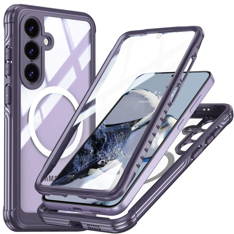 Image of LuxuryKase Shockproof Front & Back Cover for Samsung Galaxy S25 with Full Body Protection | Strong Grip | Camera & Screen Guard | Wireless Charging Support | Durable TPU+PC Design - Purple