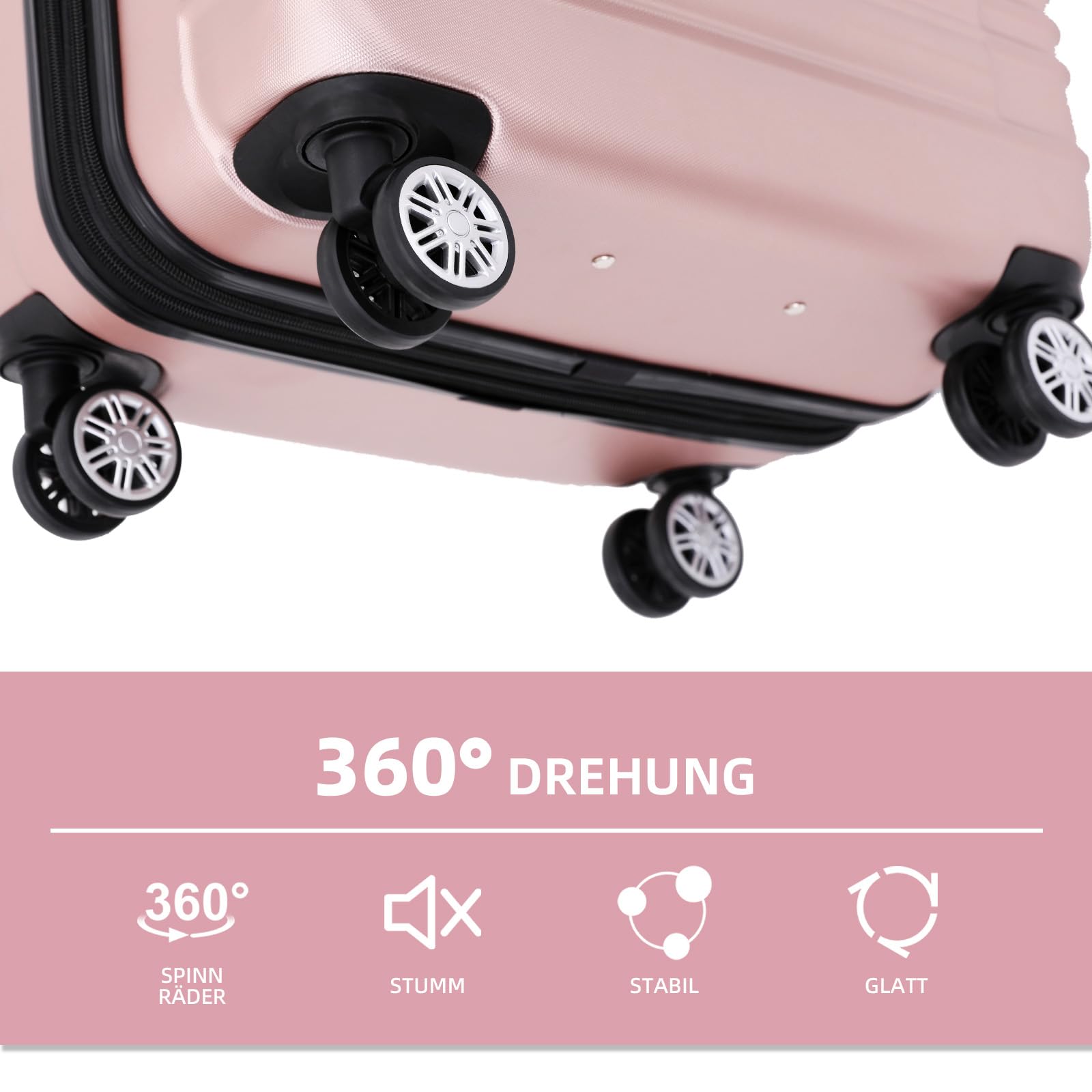BEIBYE Reisekoffer 2088 Hartschalekoffer Gepäck Koffer Trolley Bordcase Handgepäck M in 14 Farben (Rosagold)
