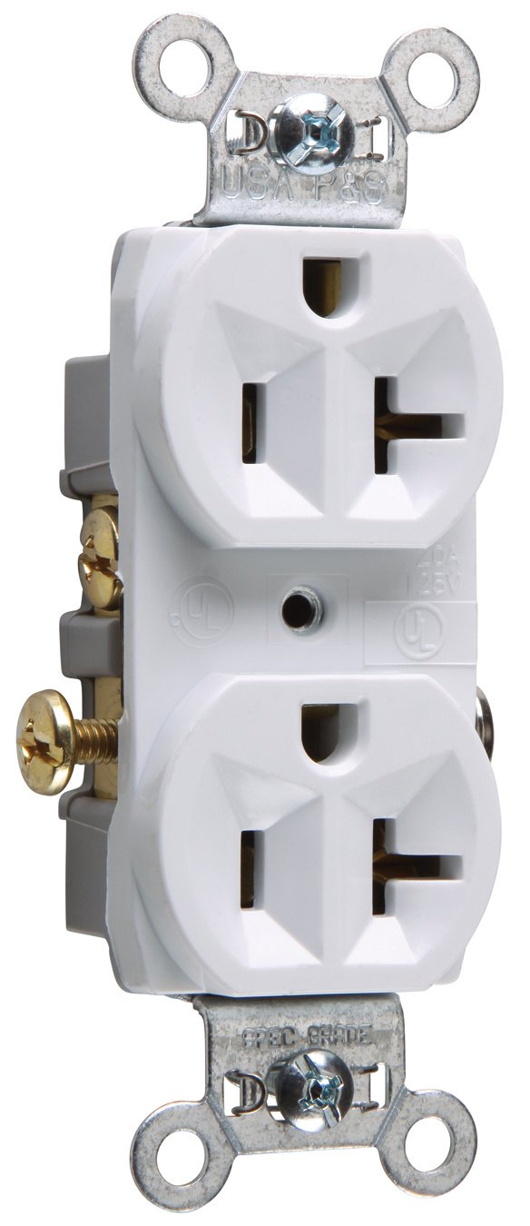 Legrand Pass & Seymour CR20WCC12 20 Amp Commercial Specification Grade Duplex Receptacle Outlet, Side Wire, White (1 Count)