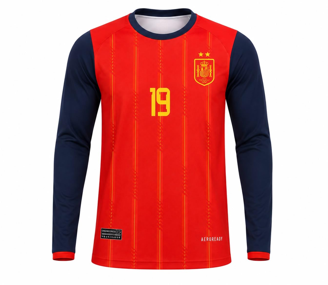 Spain Football Jersey No. 19 Full Sleeve for Men - Breathable Polyester Sports T Shirt - Soccer Fan Jersey for Training Gym Running Casual Wear & Match Day-picture-11