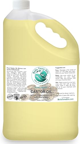 Aceite de ricino premium para cabello lujoso y piel radiante – 1 galón, de rápida absorción, totalmente natural. Bella Terra Oils